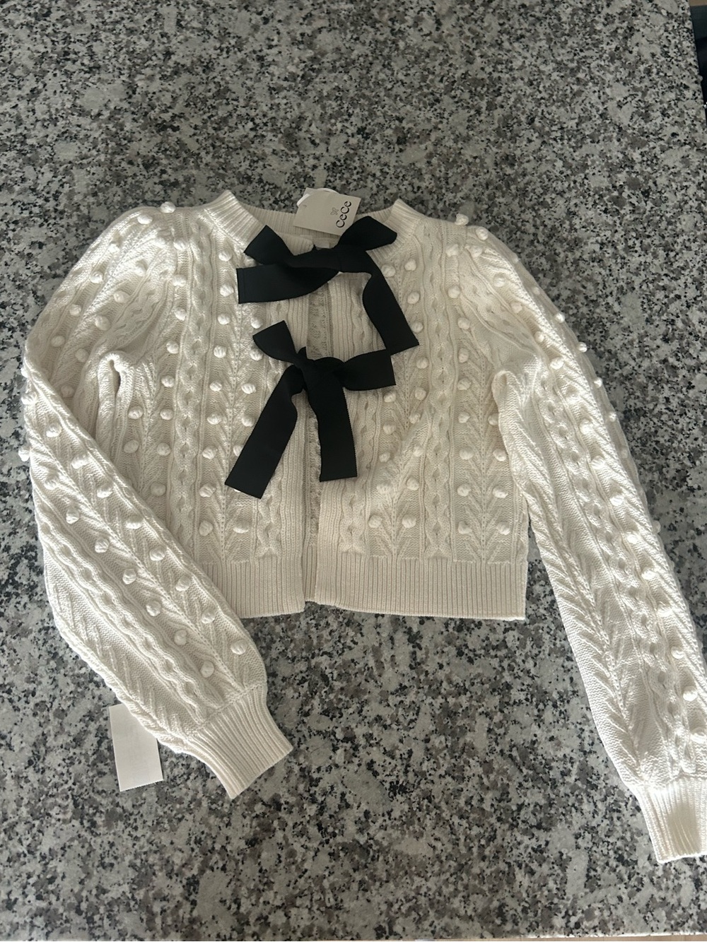Cece Cream Cable Knit Bow-Accent Sweater